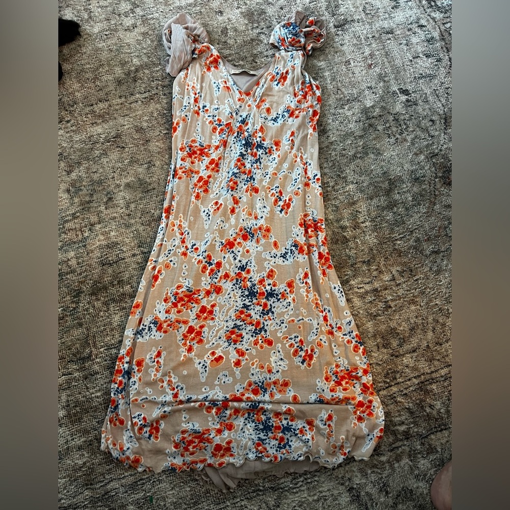 Free People Floral Midi Dress - Orange and Blue